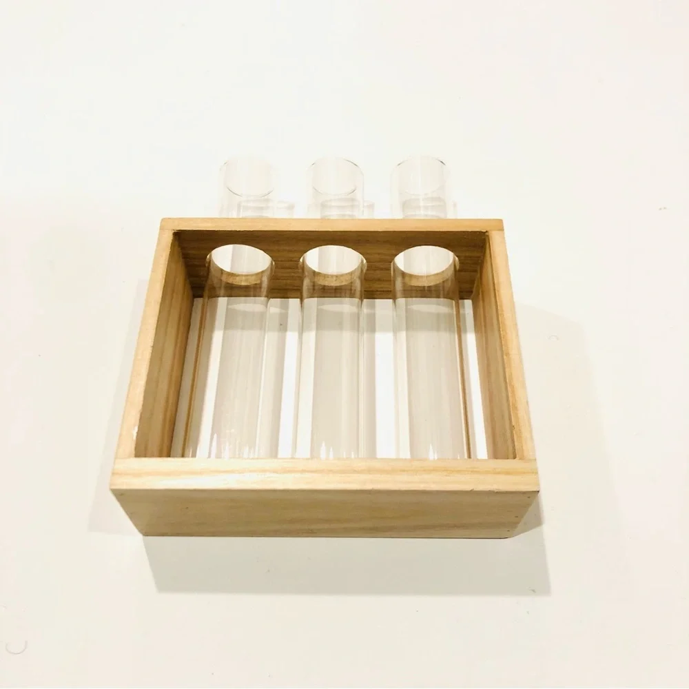 3 Vial Glass & Wood Plant Propagation Stand